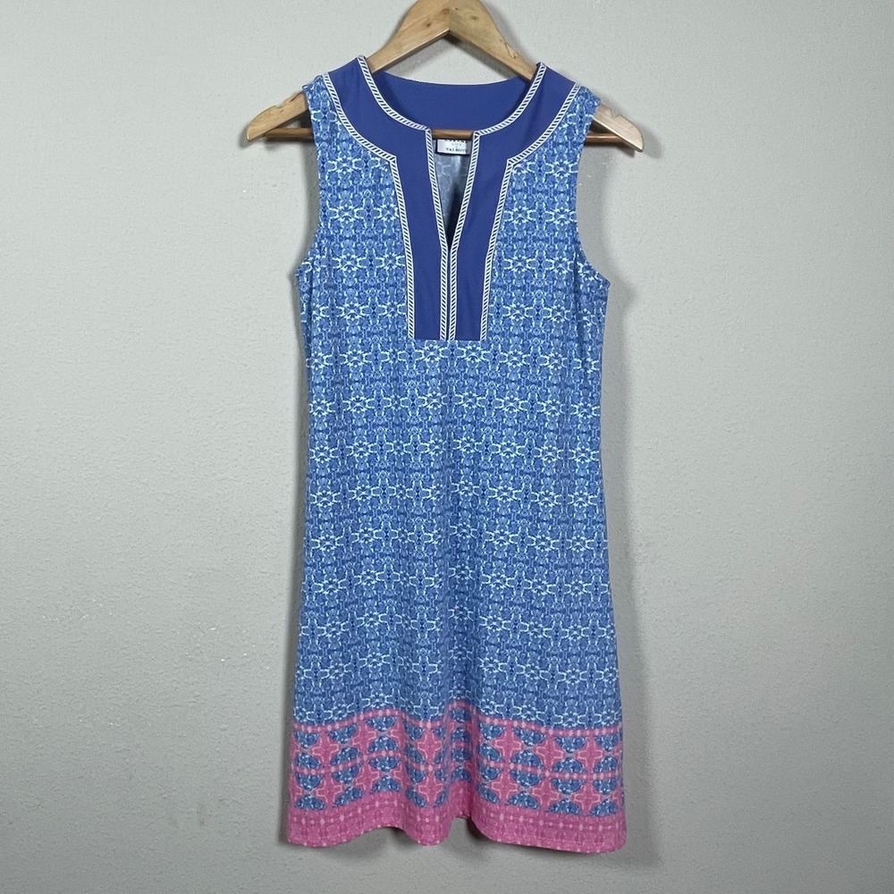 Cabana Life x Talbots Dress Resort S Blue Pink Damask Print Sleeveless Shift